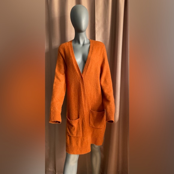 Talbots Orange Large Cardigan Sweater Fuzzy Soft Knit Wool Blend with Pockets - Picture 1 of 6